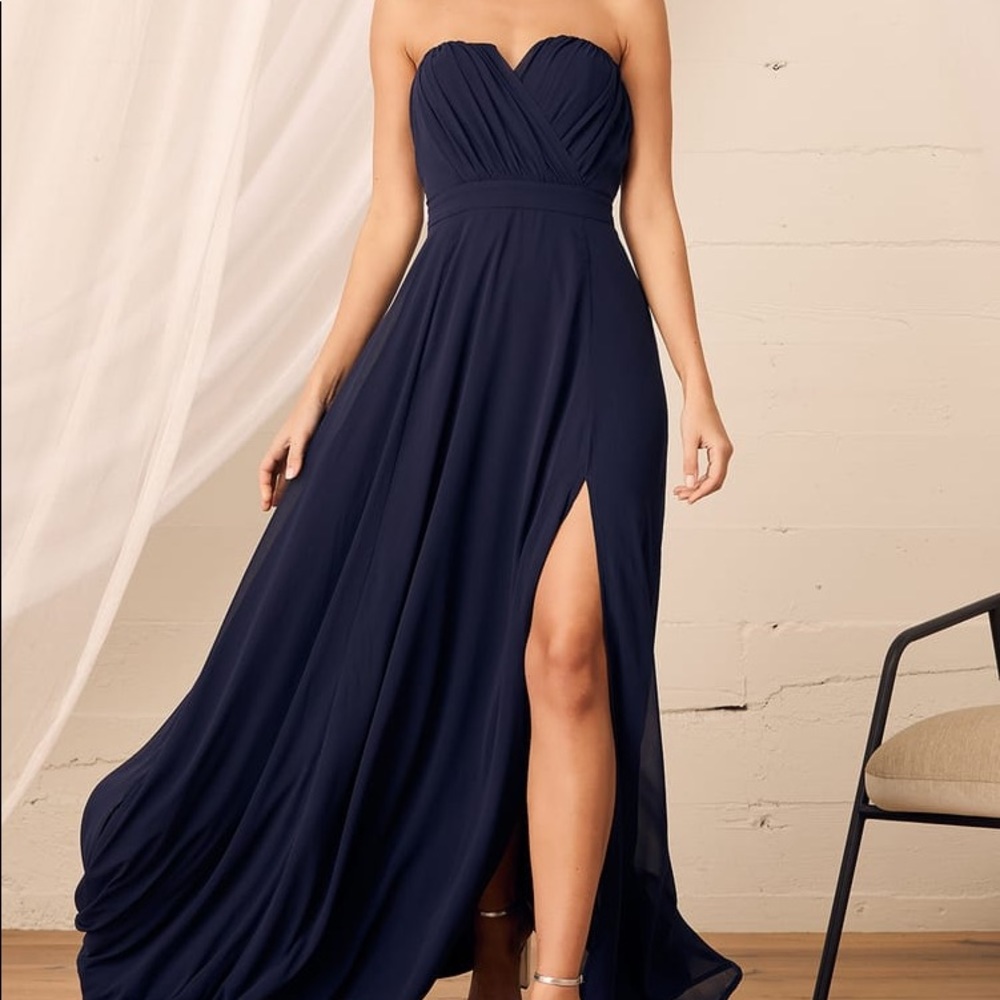Glimpse of You Navy Blue Strapless Maxi Dress